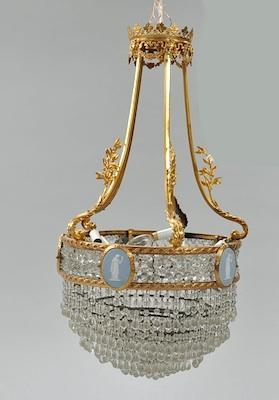 Appraisal: A French Empire-Style D'Ore Bronze Crystal and Jasperware Porcelain Chandelier