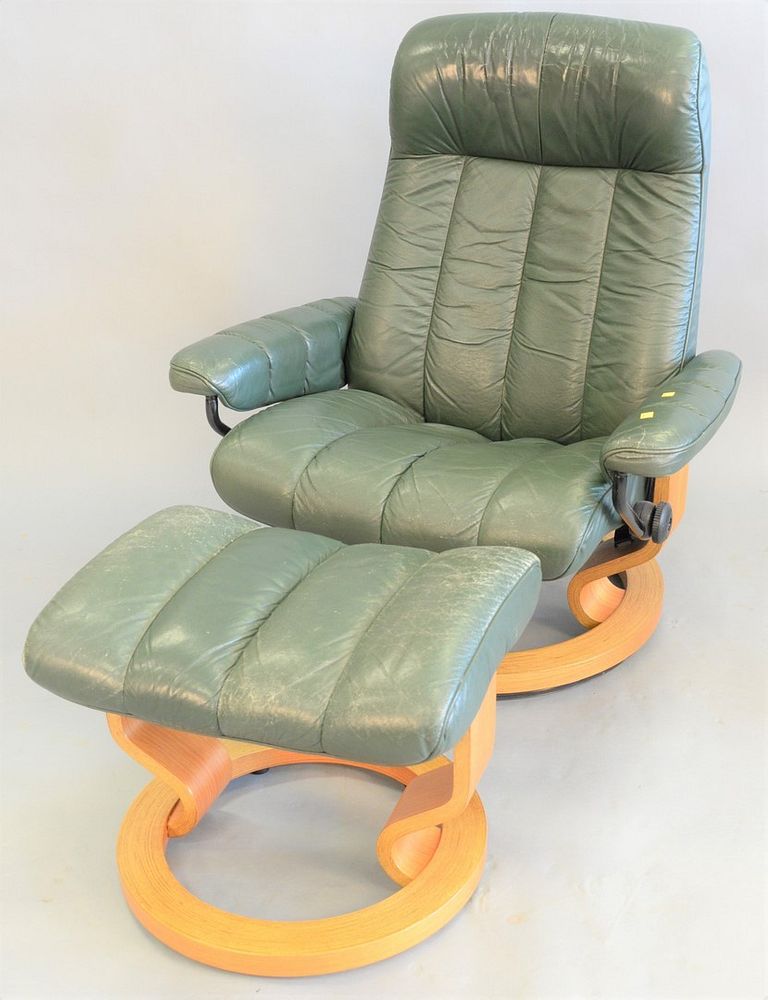 Appraisal: Ekornes Stressless lounge chair having green leather upholstery with ottoman