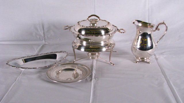 Appraisal: Group of silverplate including footed round chafing dish silverplate water