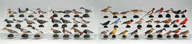 Appraisal: SET OF FIFTY A ELMER CROWELL-STYLE MINIATURE BIRD CARVINGS Includes