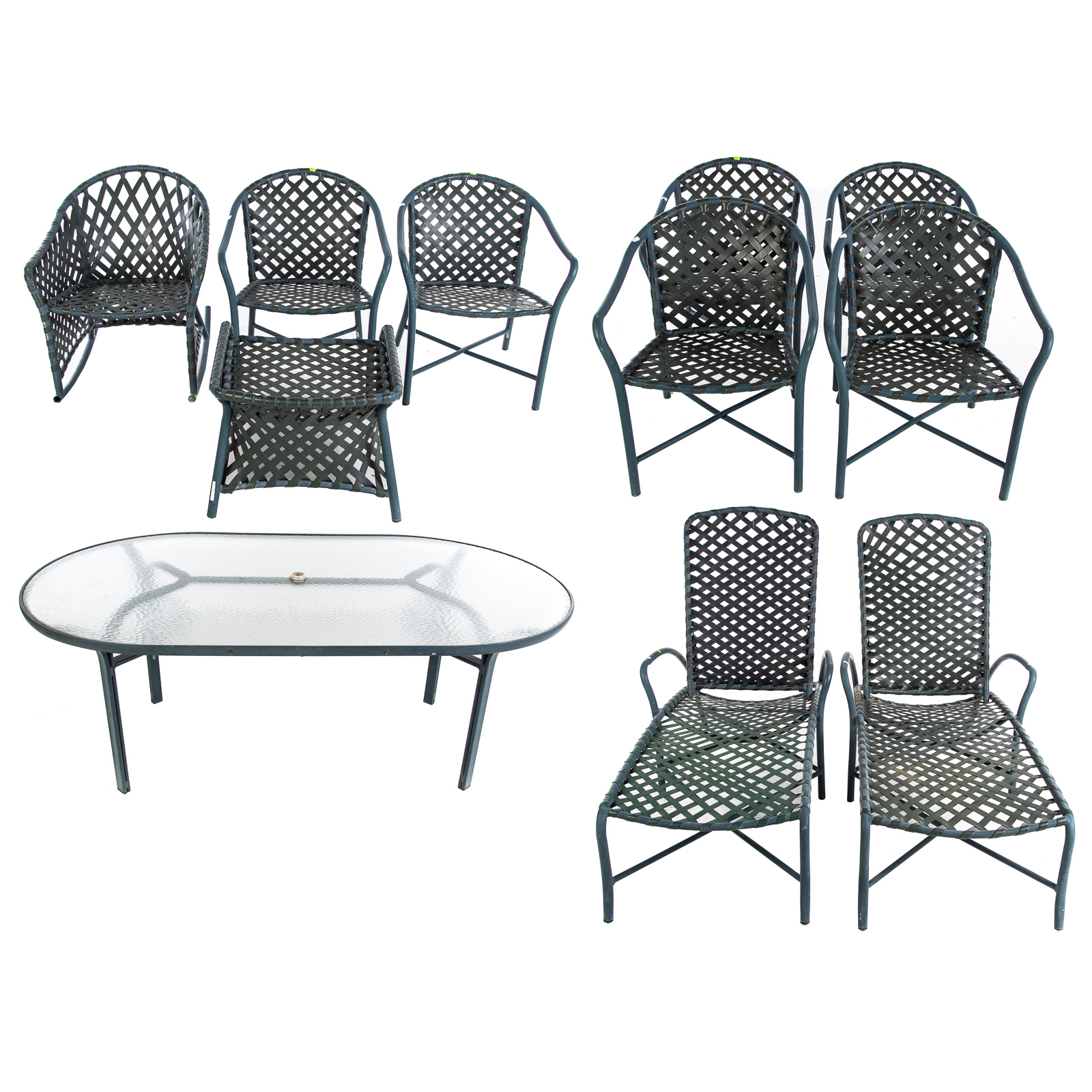 Appraisal: PIECE SET OF BROWN JORDAN PATIO FURNITURE Set comprising oval