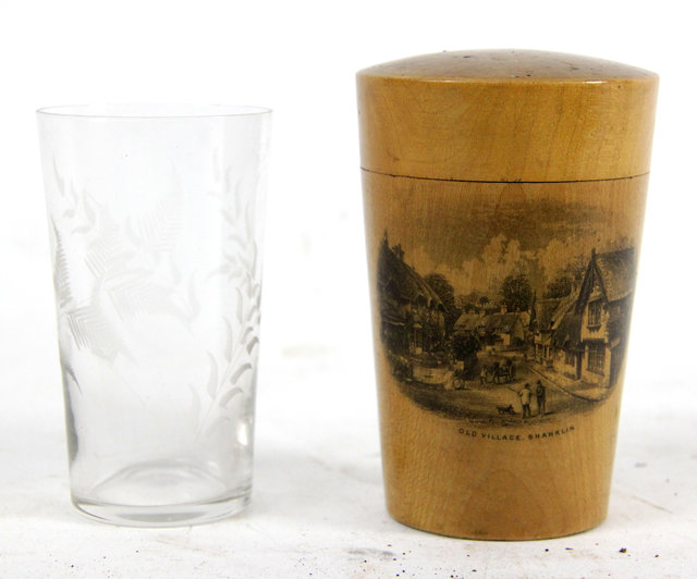 Appraisal: A Mauchline ware case for a glass the side with