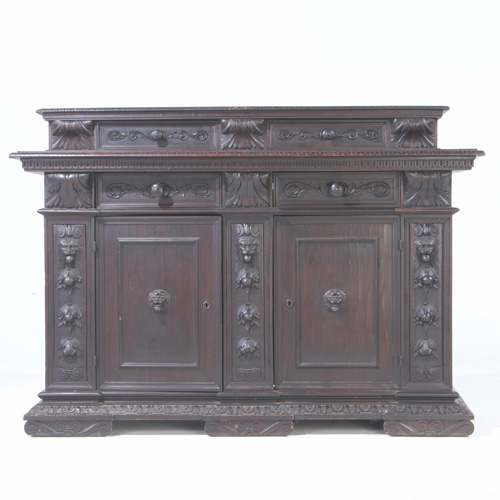 Appraisal: EUROPEAN EARLY RENAISSANCE STYLE Sideboard and complementary floating storage unit