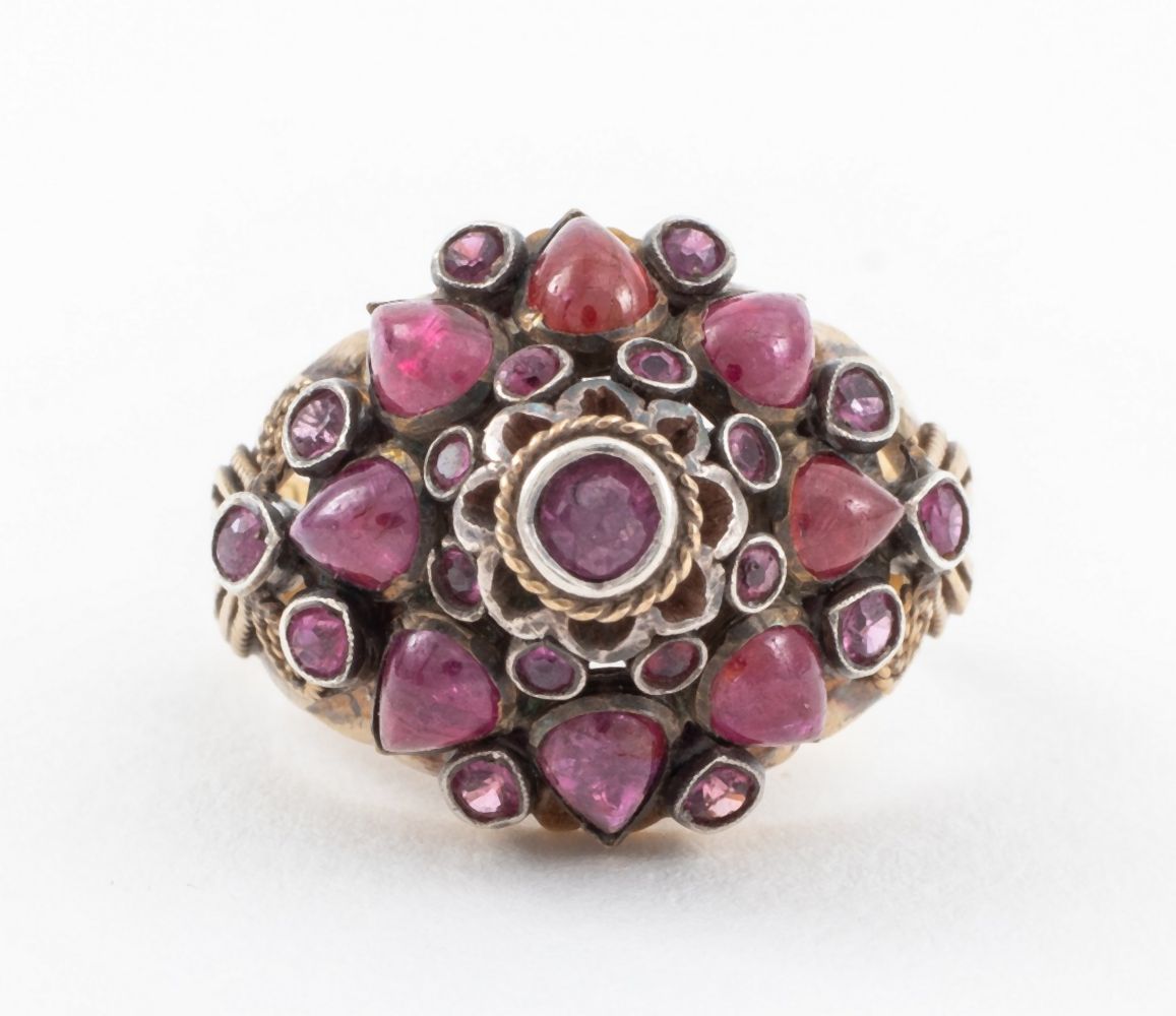 Appraisal: ANTIQUE K GOLD AND STERLING RUBY RING Antique ring fabricated