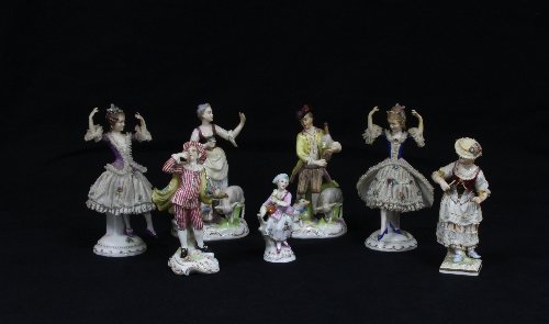 Appraisal: A collection of seven German porcelain figures late th early