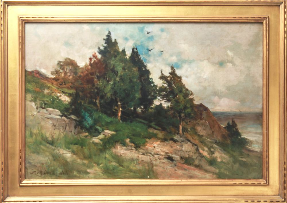 Appraisal: George Smillie Coastline with Trees Oil on Canvas George Henry