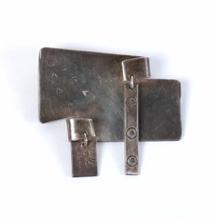 Appraisal: Henry Steig Abstract Brooch Shaped rectangular-form brooch suspended with two