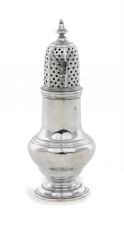 Appraisal: A GEORGE II PEPPER CASTER with bell shaped finial and