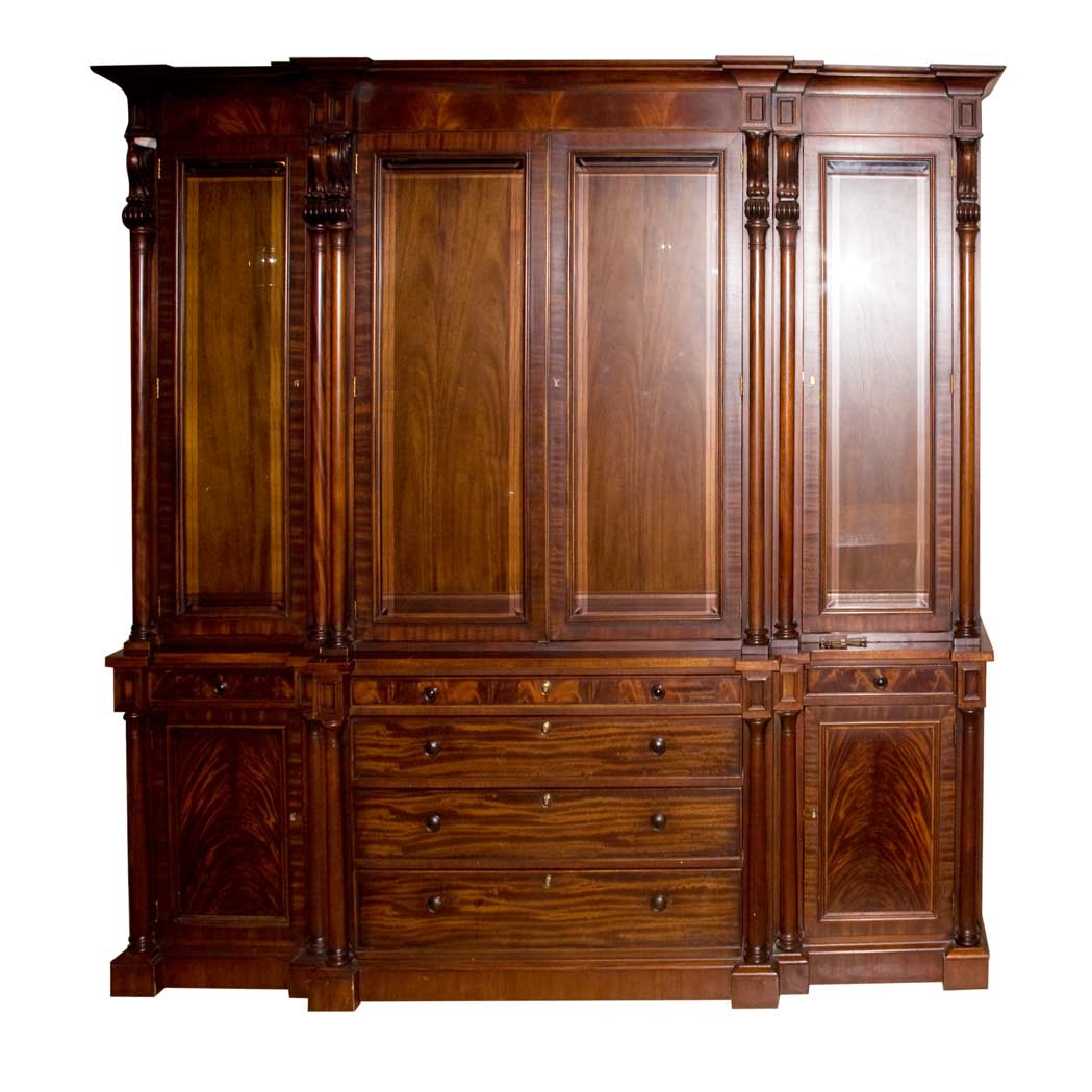 Appraisal: William IV Style Mahogany Stained Breakfront Bookcase Cabinet Height feet