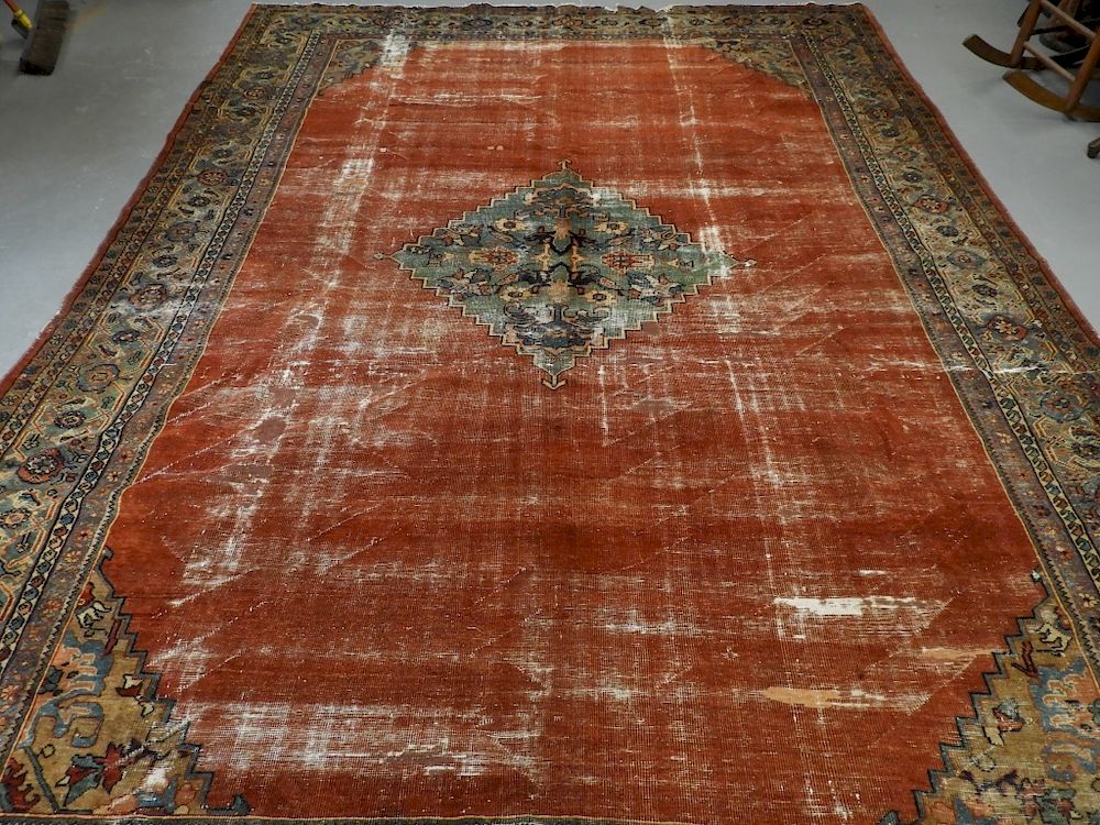 Appraisal: LARGE C Oriental Persian Sultanabad Carpet Persia Circa Green central