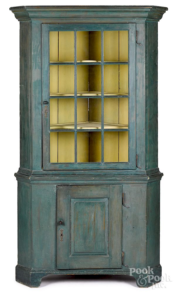 Appraisal: Pennsylvania painted one-piece corner cupboard Pennsylvania painted pine one-piece corner