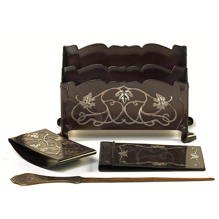 Appraisal: Heintz desk set consisting of a rocking ink blotter letter