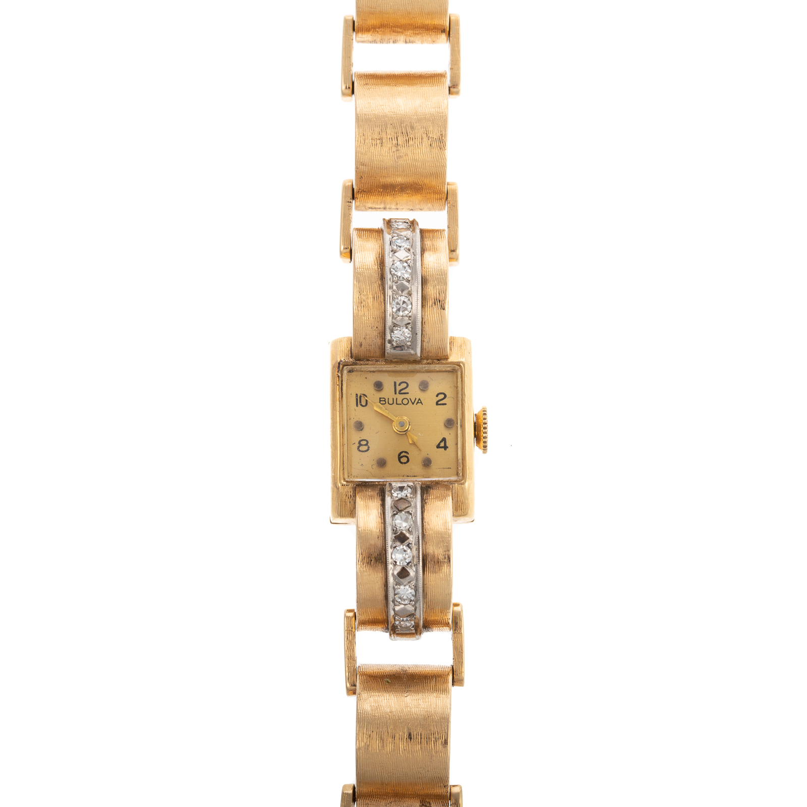 Appraisal: A RETRO BULOVA DIAMOND WRIST WATCH IN K K yellow