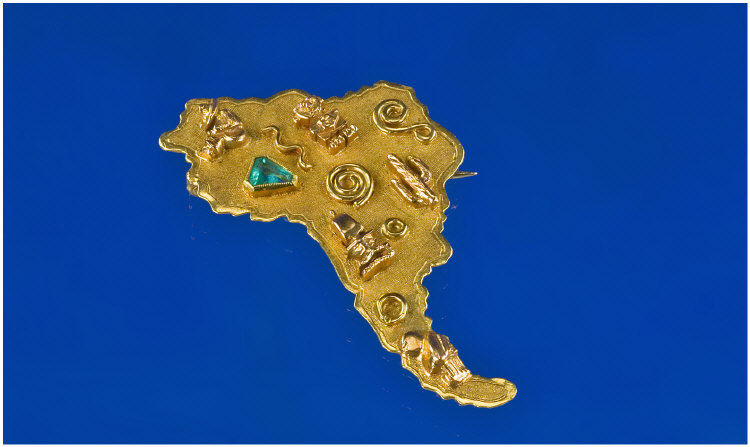 Appraisal: Carat Gold Brooch in shape of South America with an