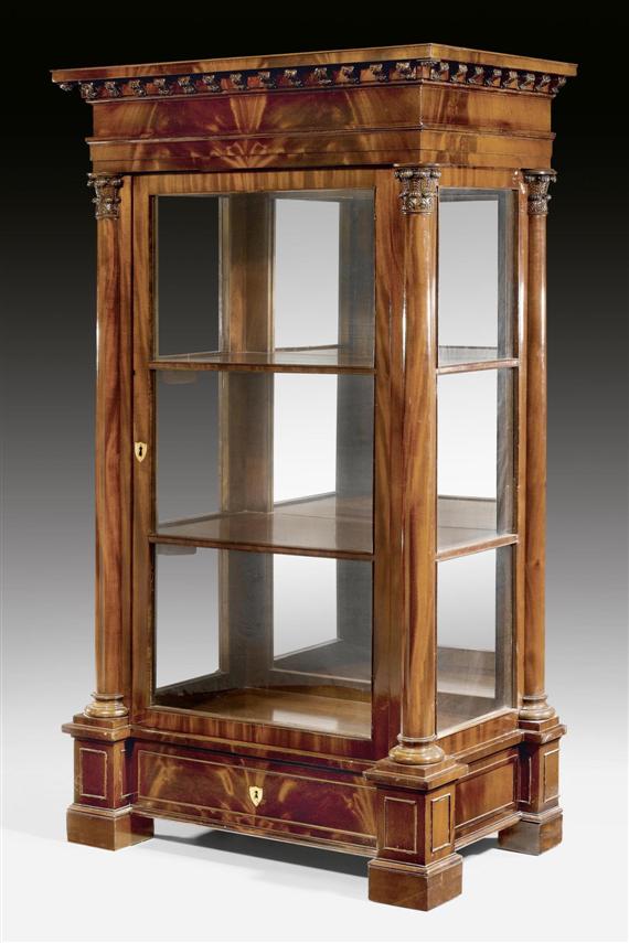 Appraisal: VITRINE Biedermeier Berlin circa Carved mahogany Glazed on sides and