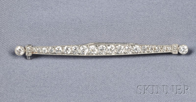 Appraisal: Art Deco Platinum and Diamond Bar Pin J E Caldwell