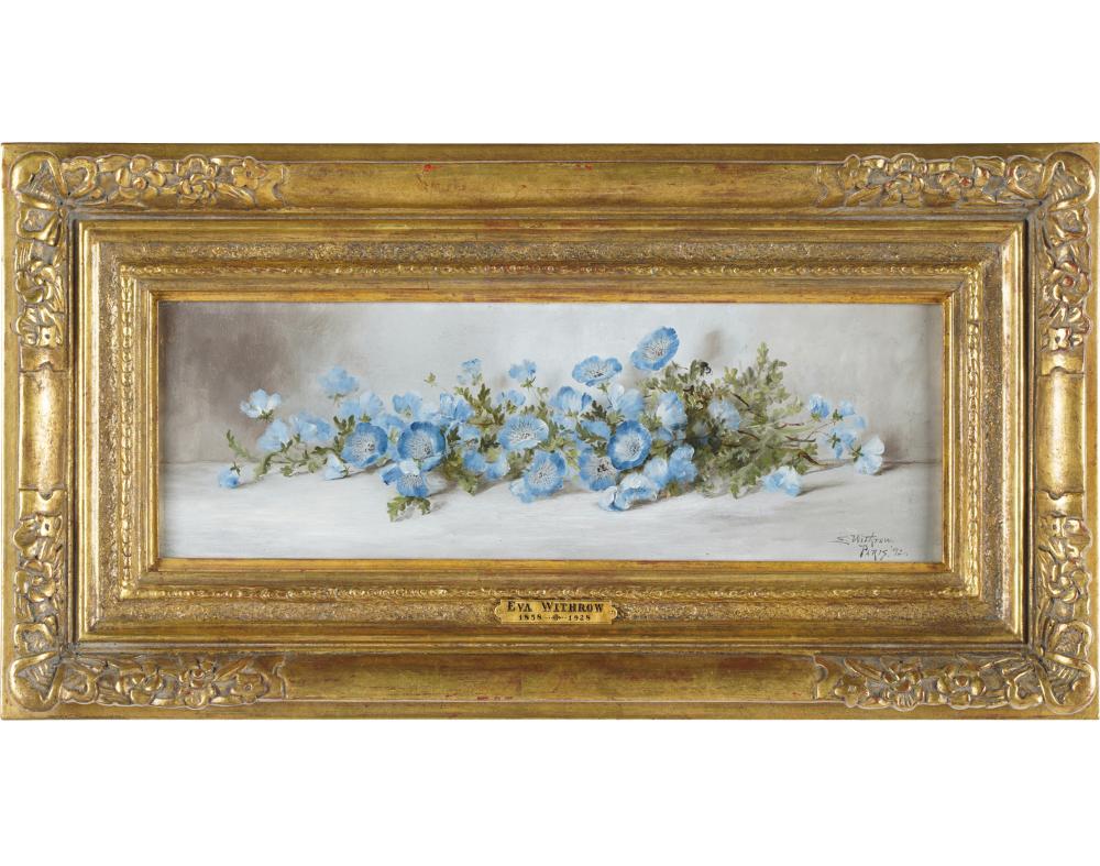 Appraisal: EVELAND ALMOND WITHROW - BLUE FLOWERS oil on board signed