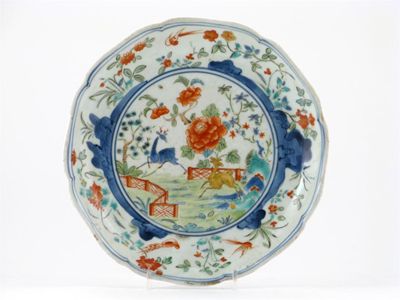 Appraisal: A Japanese dish painted in the Kakiemon palette with two