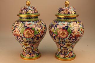 Appraisal: Antique Bronze Chinese Cloisonne Urns Antique Bronze Chinese Cloisonne Urns