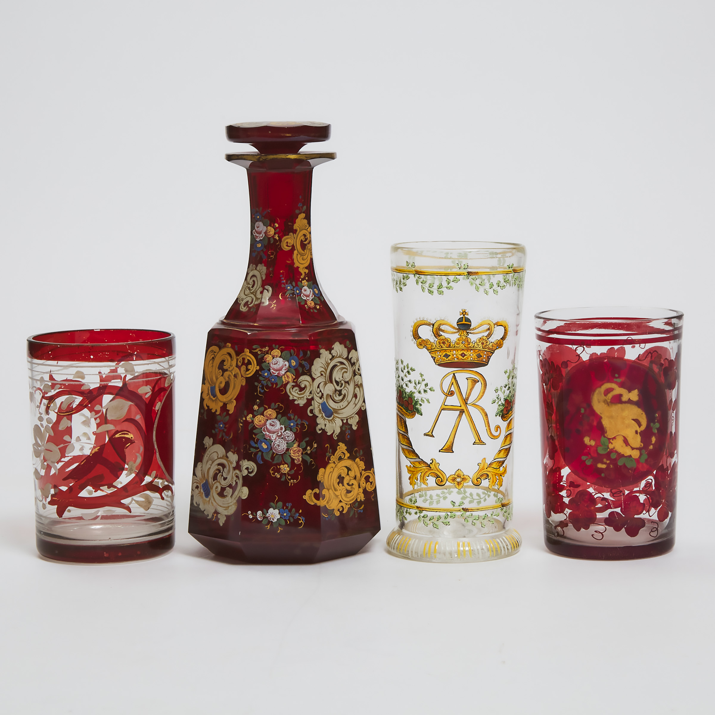 Appraisal: Three Bohemian Overlaid and or Enameled Glass Cups and a