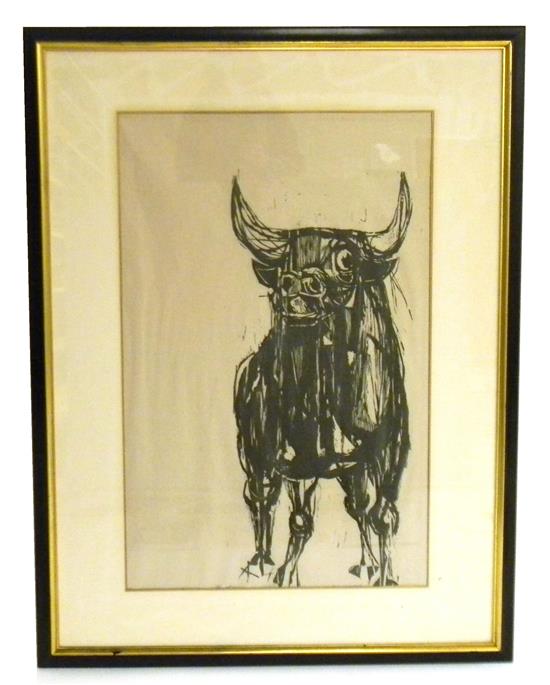 Appraisal: Edmond Casarella American - BULL woodcut on thin paper depicts