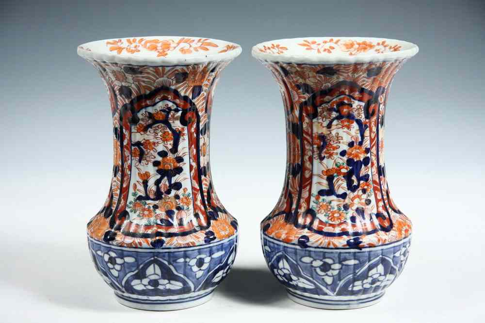 Appraisal: PAIR IMARI VASES - Ribbed Baluster Form Imari Vases with