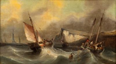 Appraisal: Follower of William Calcott Knell Fishing Vessels Trawling in Choppy