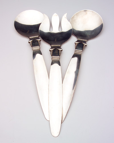 Appraisal: ALPHONSE LAPAGLIA Three massive transitional serving utensils in silver on