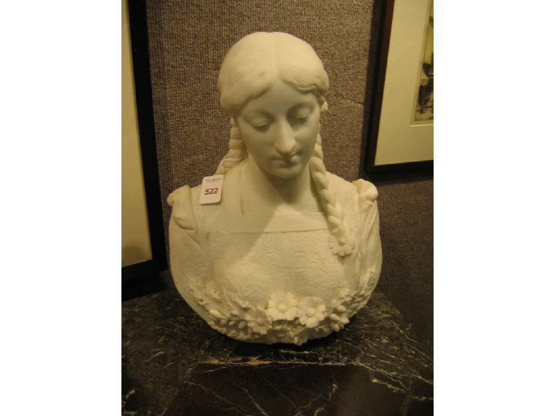 Appraisal: SCULPTED WHITE MARBLE BUST OF A WOMAN Finely detailed showing