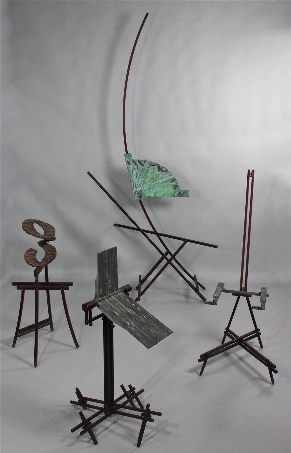 Appraisal: WADE SAUNDERS AMERICAN - PAINTED STEEL AND BRONZE FOUR CHAIR