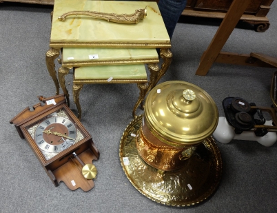 Appraisal: Brass and onyx nest of tables broken large brass charger