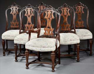 Appraisal: Set of Six Jacobean Style Carved Mahogany Dining C Set