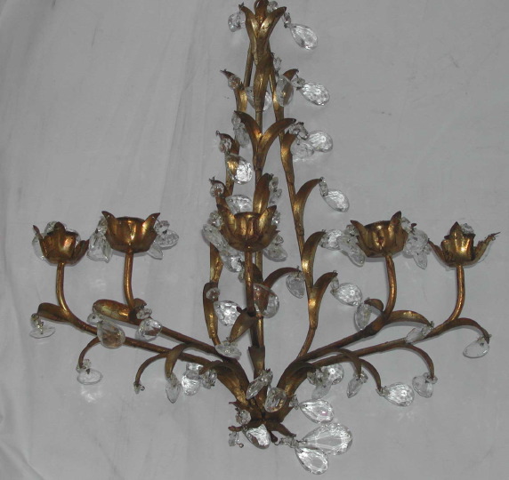 Appraisal: Italian Gilded Cut- and Wrought-Iron and Cut Glass Five-Light Applique