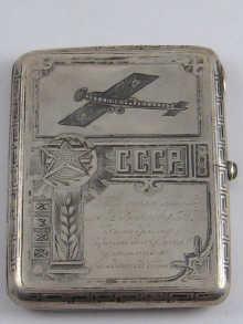 Appraisal: A Russian Soviet revolutionary silver and niello cigarette case with