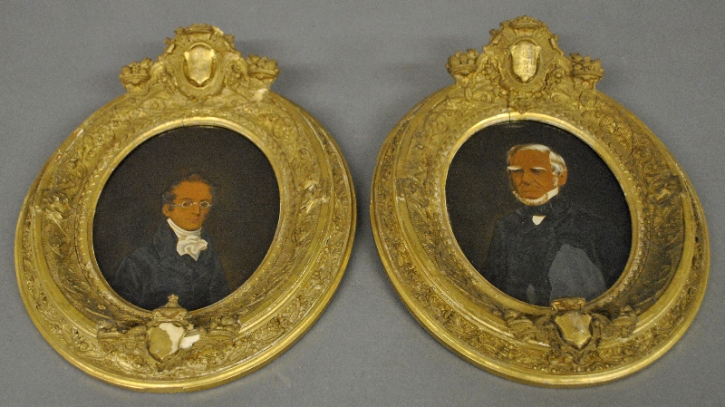 Appraisal: - Pair of oval ivory type colored photo portraits th