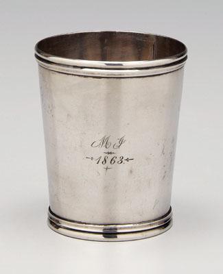 Appraisal: St Louis coin silver julep cup tapered sides reeded rims