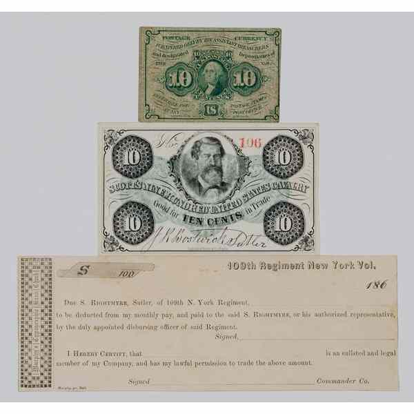 Appraisal: Civil War Currency Checks Including Sutler Notes Lot of including