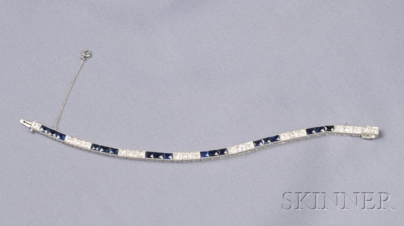 Appraisal: Art Deco Platinum Sapphire and Diamond Line Bracelet set with