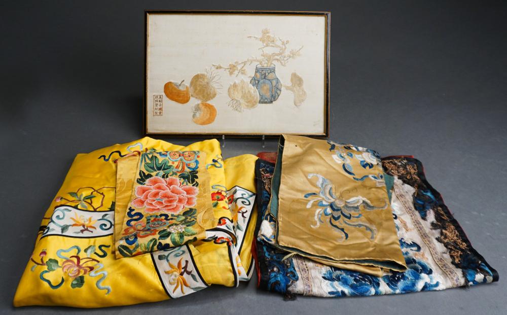 Appraisal: Collection of Chinese Silk Embroideries One Framed