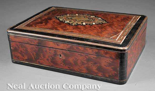 Appraisal: A Thuyawood Ebonized Brass and Mother-of-Pearl Inlaid Gaming Box rosewood