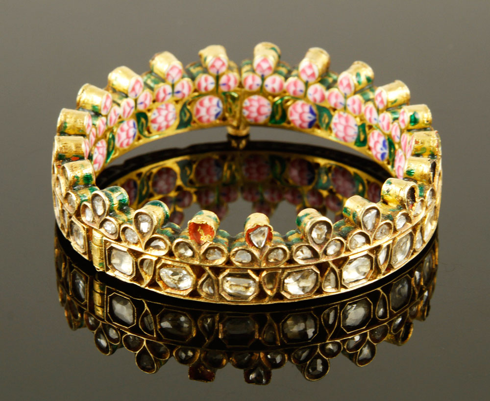 Appraisal: - K Gold and Diamond Mughal Bracelet K enameled gold