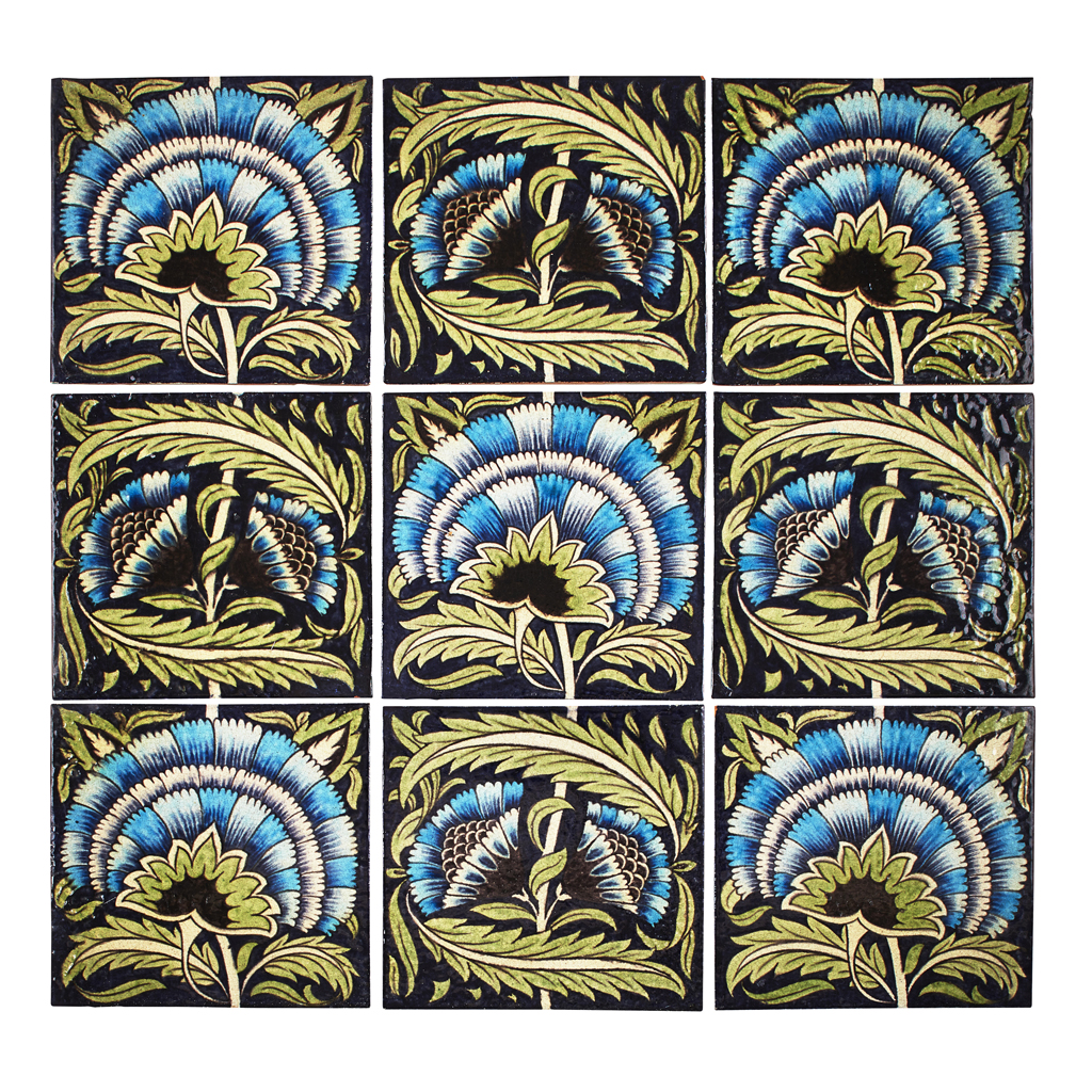 Appraisal: WILLIAM DE MORGAN - 'FAN' PATTERN NINE-TILE PANEL EARLY FULHAM