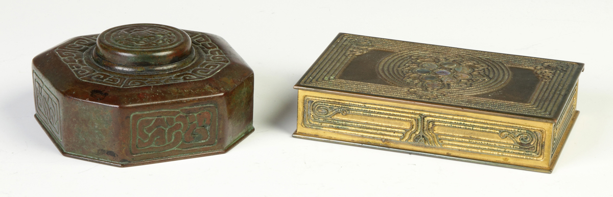 Appraisal: Tiffany Studios NY Patinaed Bronze Inkwell - Zodiac Pattern Marked