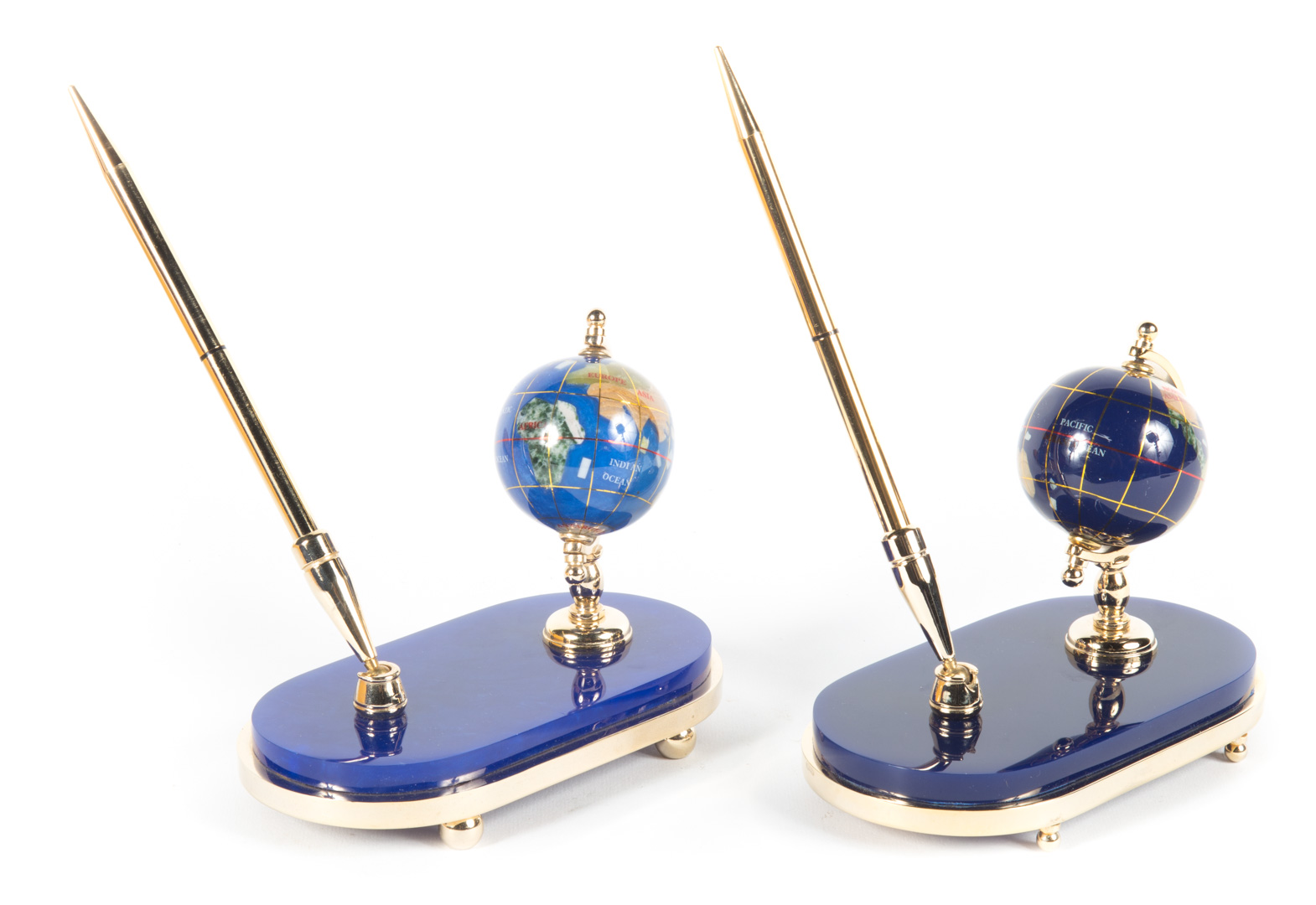 Appraisal: Two Gere Wright globe pen stands lapis gemstone globe with