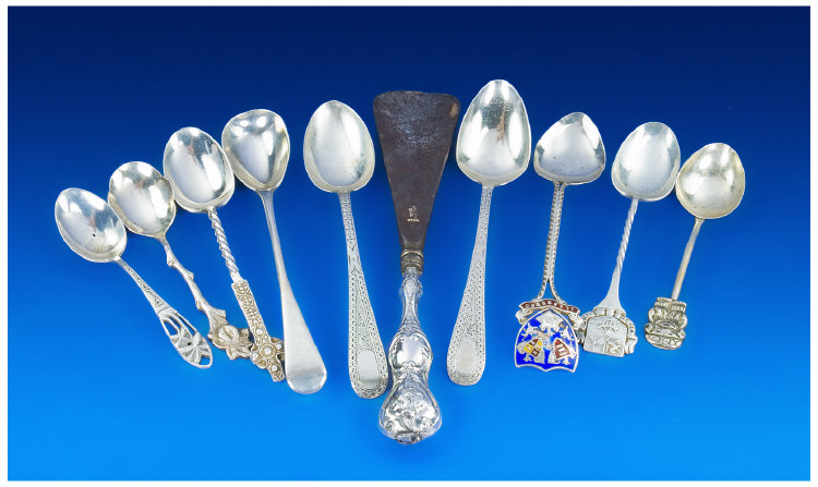 Appraisal: Collection of Nine Assorted Silver Spoons Plus an Edwardian silver