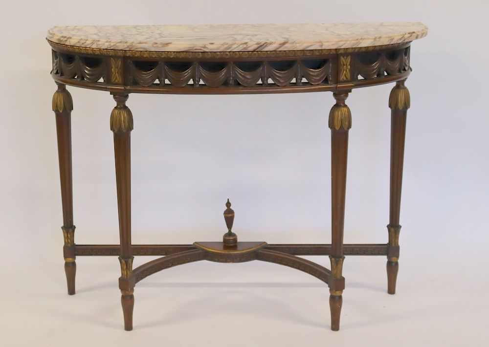 Appraisal: Antique Continental Carved Marbletop Demilune Console Nice patina and thick