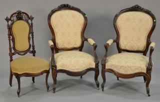 Appraisal: Pair of Rosewood Victorian gents chairs one back as is