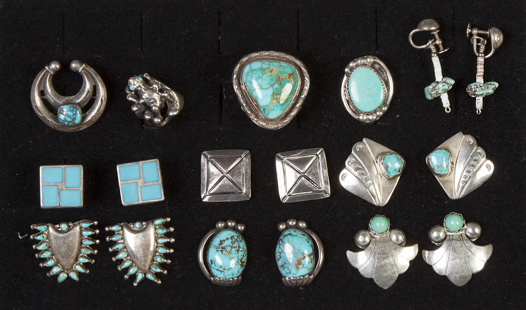 Appraisal: Group of Various Navajo Silver Turquoise Jewelry Earrings cuff links