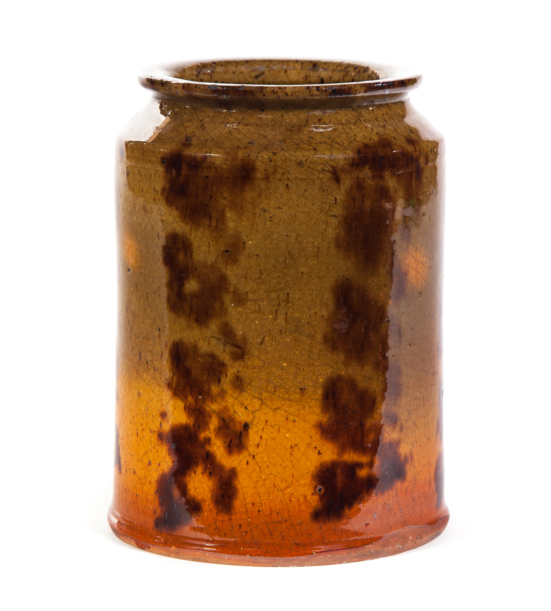 Appraisal: AMERICAN REDWARE CANNING JAR Mid th century Two-tone glaze with