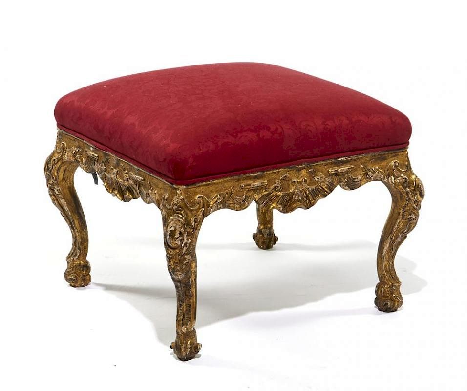 Appraisal: Louis XV French carved gilt wood and upholstered stool Louis